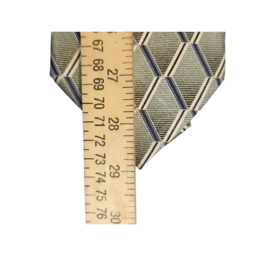 Renzo pure silk Hand‎ made geometric neck tie diamond/cube blue gold green